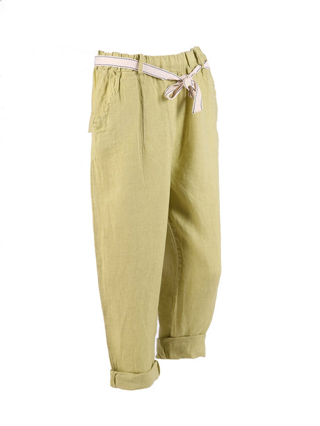 Ladies Plain Linen Cropped Capri Pants