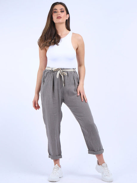 Ladies Plain Linen Cropped Capri Pants