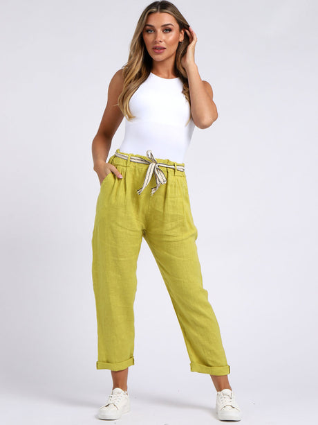 Ladies Plain Linen Cropped Capri Pants