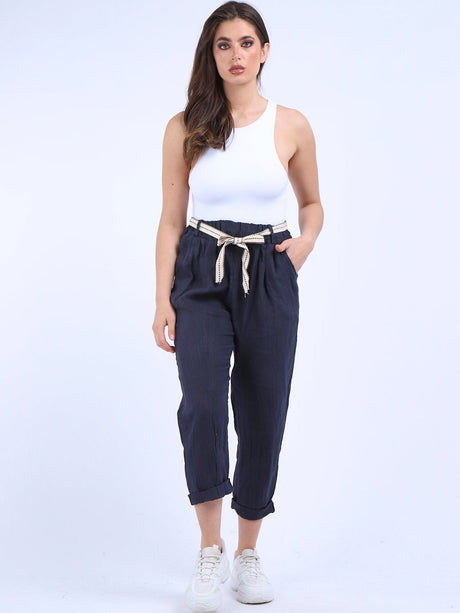 Ladies Plain Linen Cropped Capri Pants