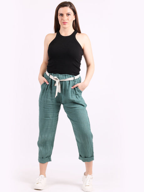 Ladies Plain Linen Cropped Capri Pants