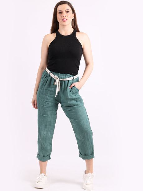 Ladies Plain Linen Cropped Capri Pants