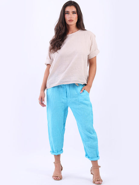 Ladies Plain Linen Cropped Capri Pants