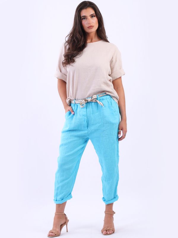 Ladies Plain Linen Cropped Capri Pants