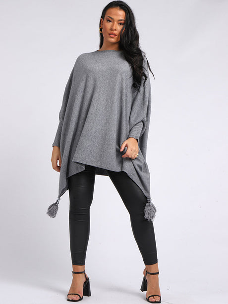 Plain Plus Size Batwing Tunic Poncho