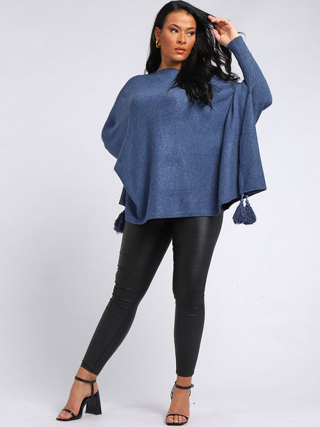 Plain Plus Size Batwing Tunic Poncho