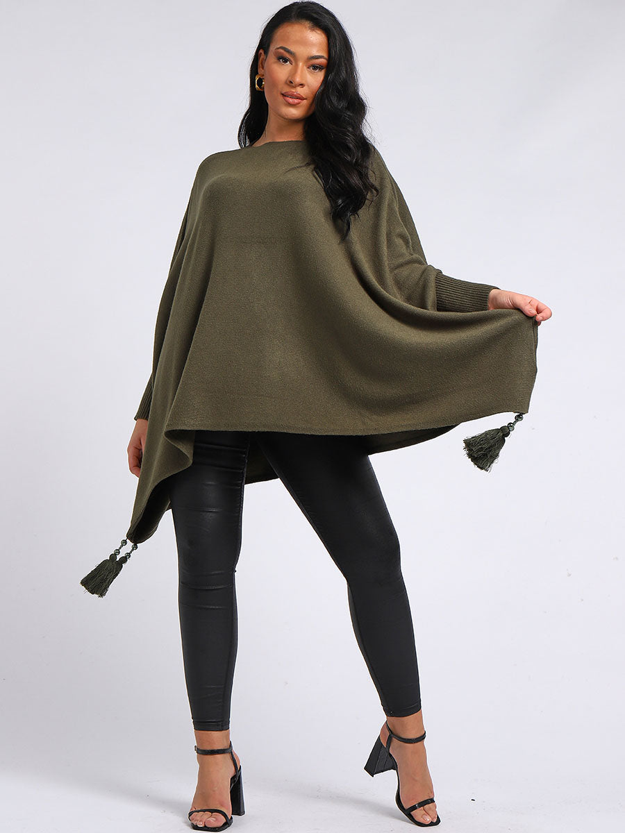 Plain Plus Size Batwing Tunic Poncho