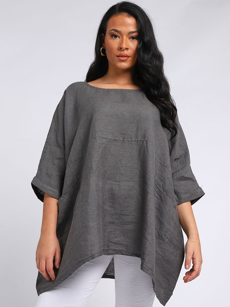 Ladies Plain Plus Size Linen Batwing Slouchy Top