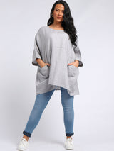 Ladies Plain Plus Size Linen Batwing Slouchy Top