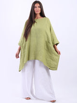 Ladies Plain Plus Size Linen Batwing Slouchy Top