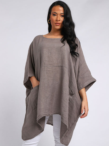 Ladies Plain Plus Size Linen Batwing Slouchy Top