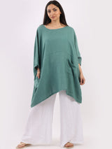 Ladies Plain Plus Size Linen Batwing Slouchy Top