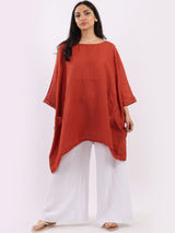 Ladies Plain Plus Size Linen Batwing Slouchy Top