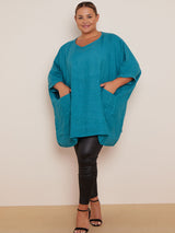 Ladies Plain Plus Size Linen Batwing Slouchy Top