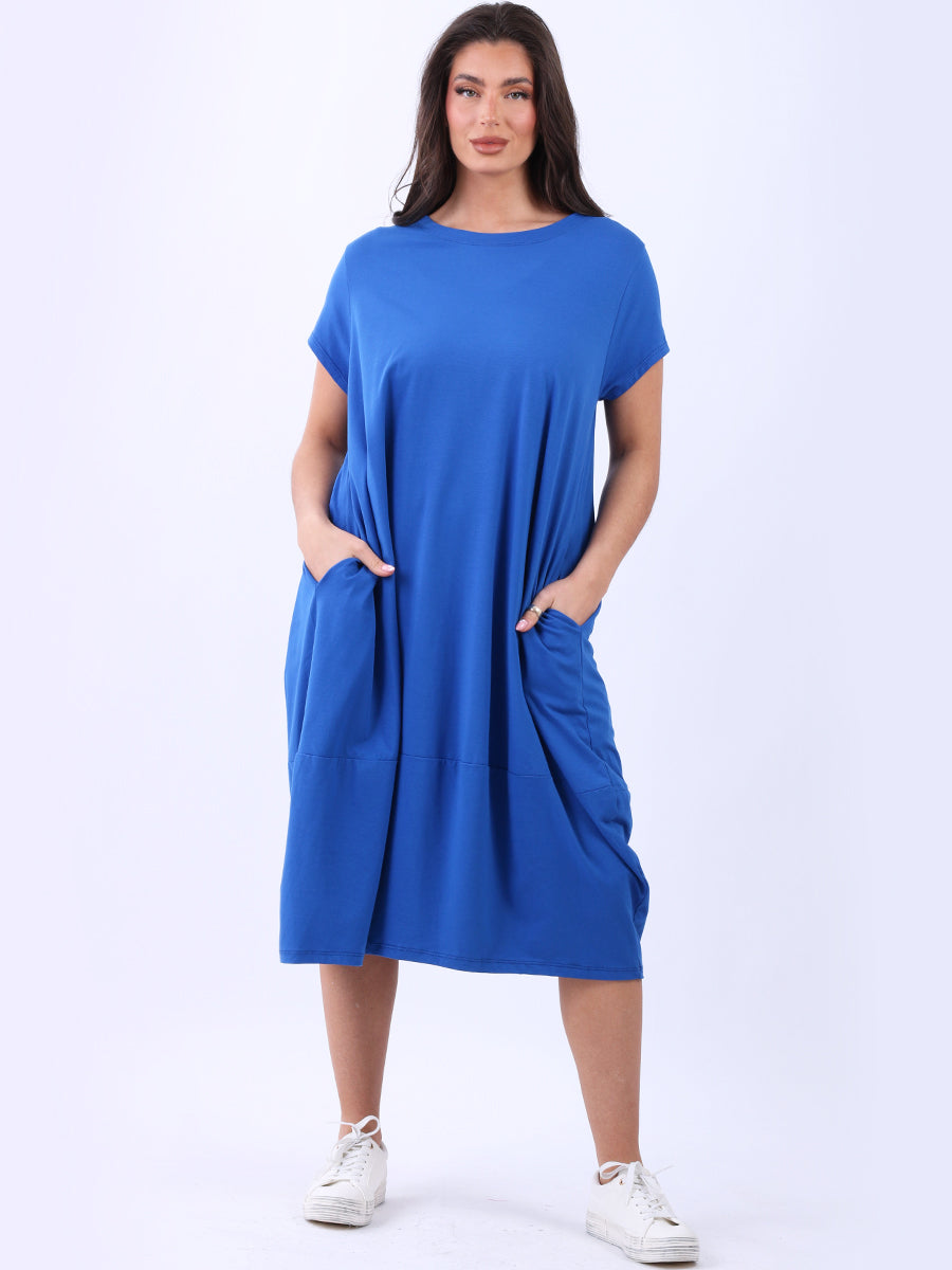 Side Pockets Plain Cotton Lagenlook Midi Dress