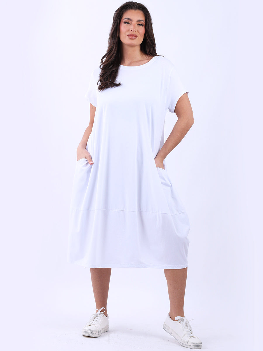 Side Pockets Plain Cotton Lagenlook Midi Dress