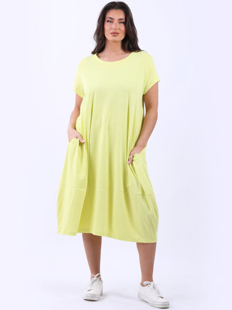 Side Pockets Plain Cotton Lagenlook Midi Dress