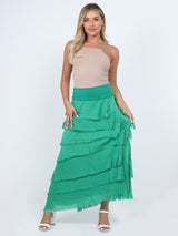 Plain Silk Ruffle Tiered Summer Skirt