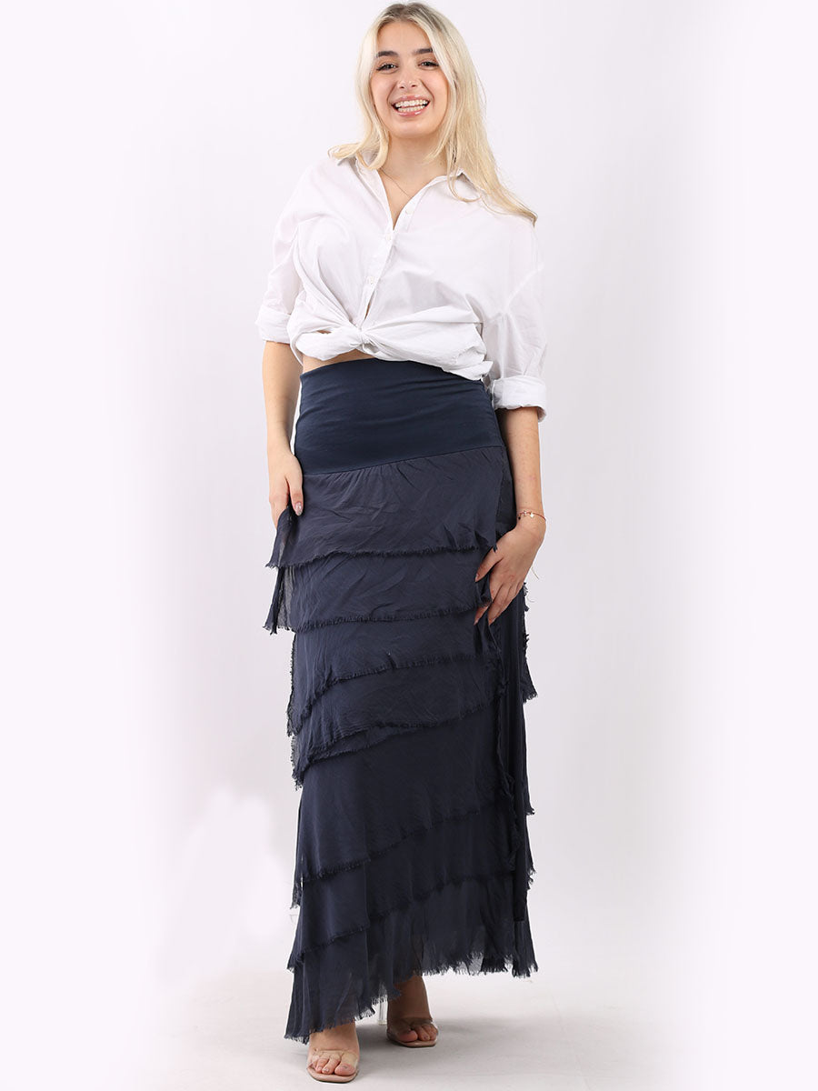 Plain Silk Ruffle Tiered Summer Skirt