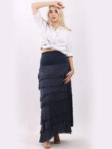 Plain Silk Ruffle Tiered Summer Skirt