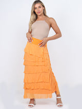 Plain Silk Ruffle Tiered Summer Skirt