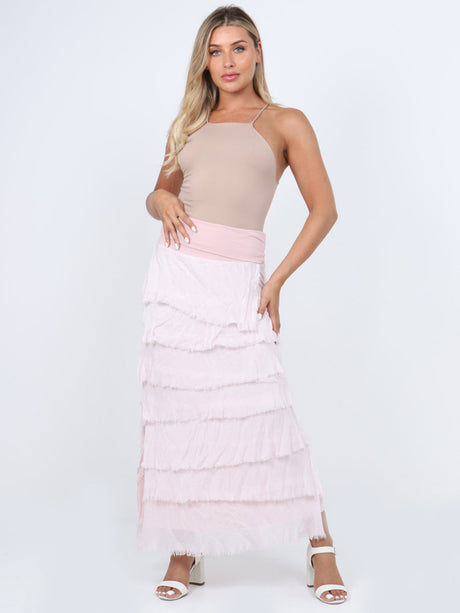 Plain Silk Ruffle Tiered Summer Skirt