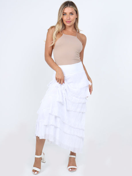 Plain Silk Ruffle Tiered Summer Skirt