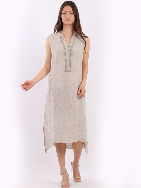 Women Linen Lagenlook Shift Dress