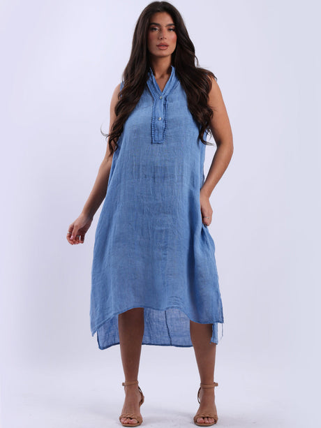 Women Linen Lagenlook Shift Dress