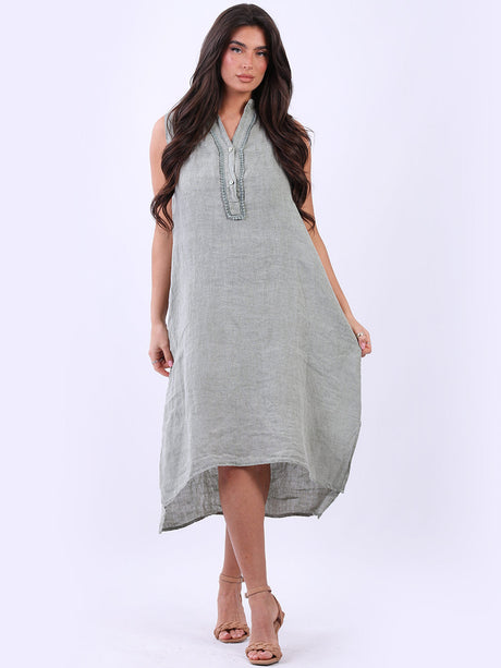 Women Linen Lagenlook Shift Dress