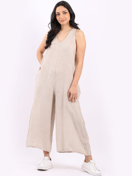 Sleeveless Linen Wide Leg Dungaree