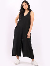 Sleeveless Linen Wide Leg Dungaree