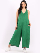 Sleeveless Linen Wide Leg Dungaree