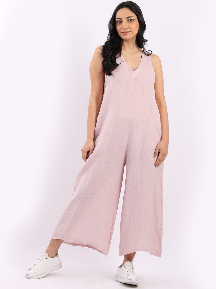 Sleeveless Linen Wide Leg Dungaree