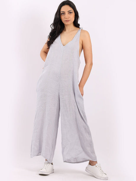 Sleeveless Linen Wide Leg Dungaree