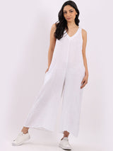 Sleeveless Linen Wide Leg Dungaree