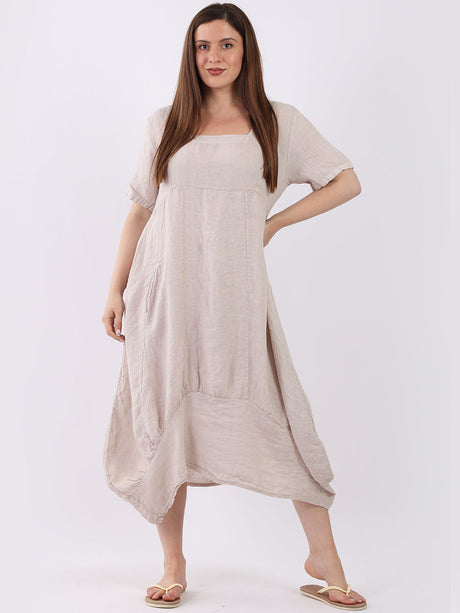 Plain Linen Ribbed Balloon Hem Maxi Dress