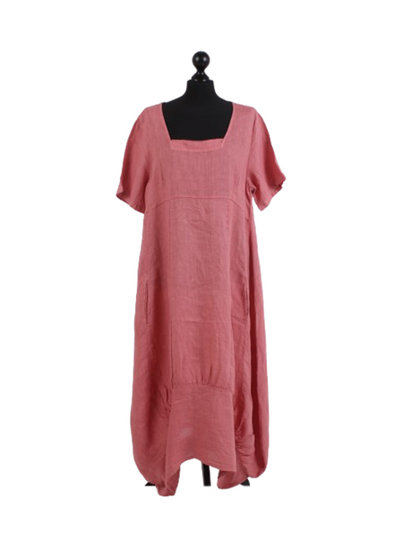 Plain Linen Ribbed Balloon Hem Maxi Dress