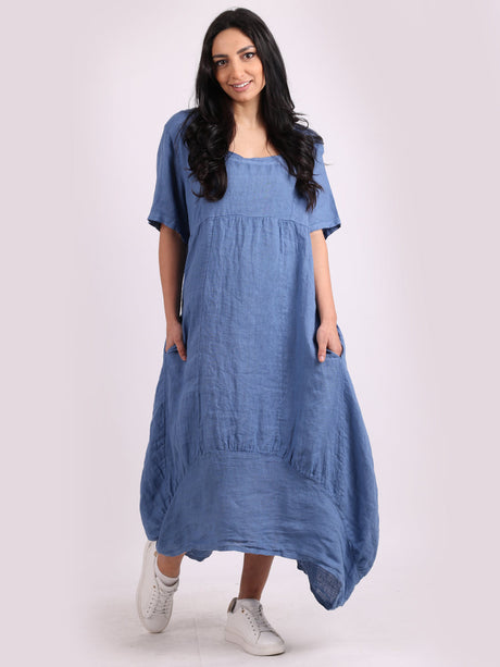 Plain Linen Ribbed Balloon Hem Maxi Dress