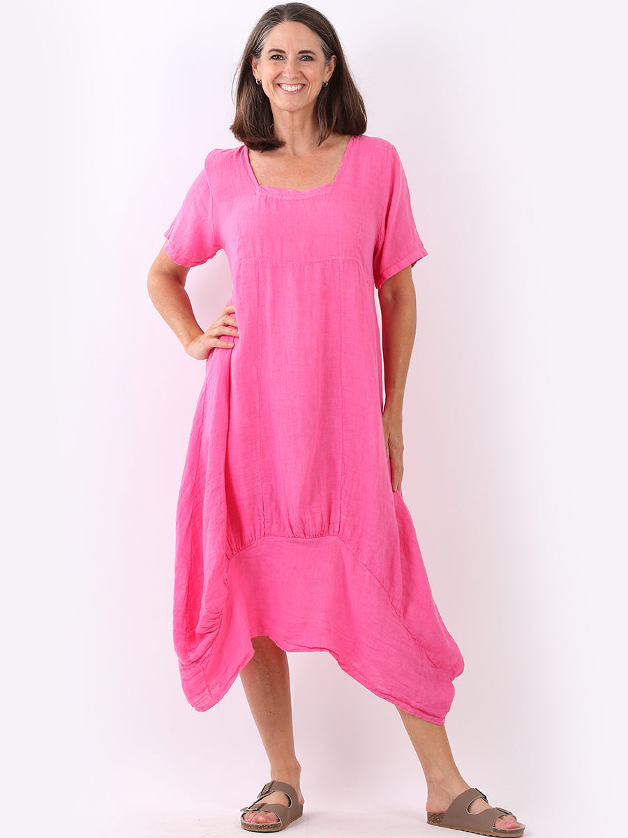 Plain Linen Ribbed Balloon Hem Maxi Dress