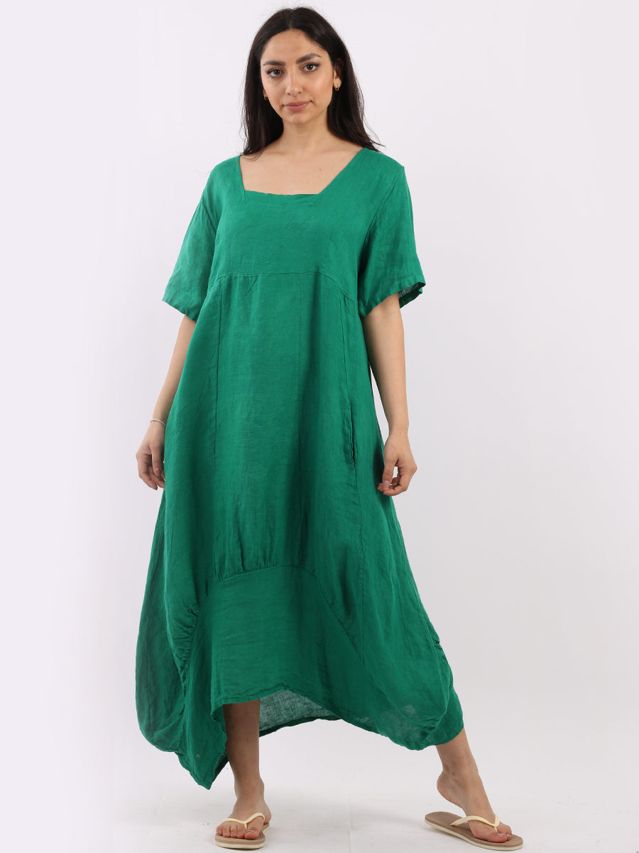 Plain Linen Ribbed Balloon Hem Maxi Dress