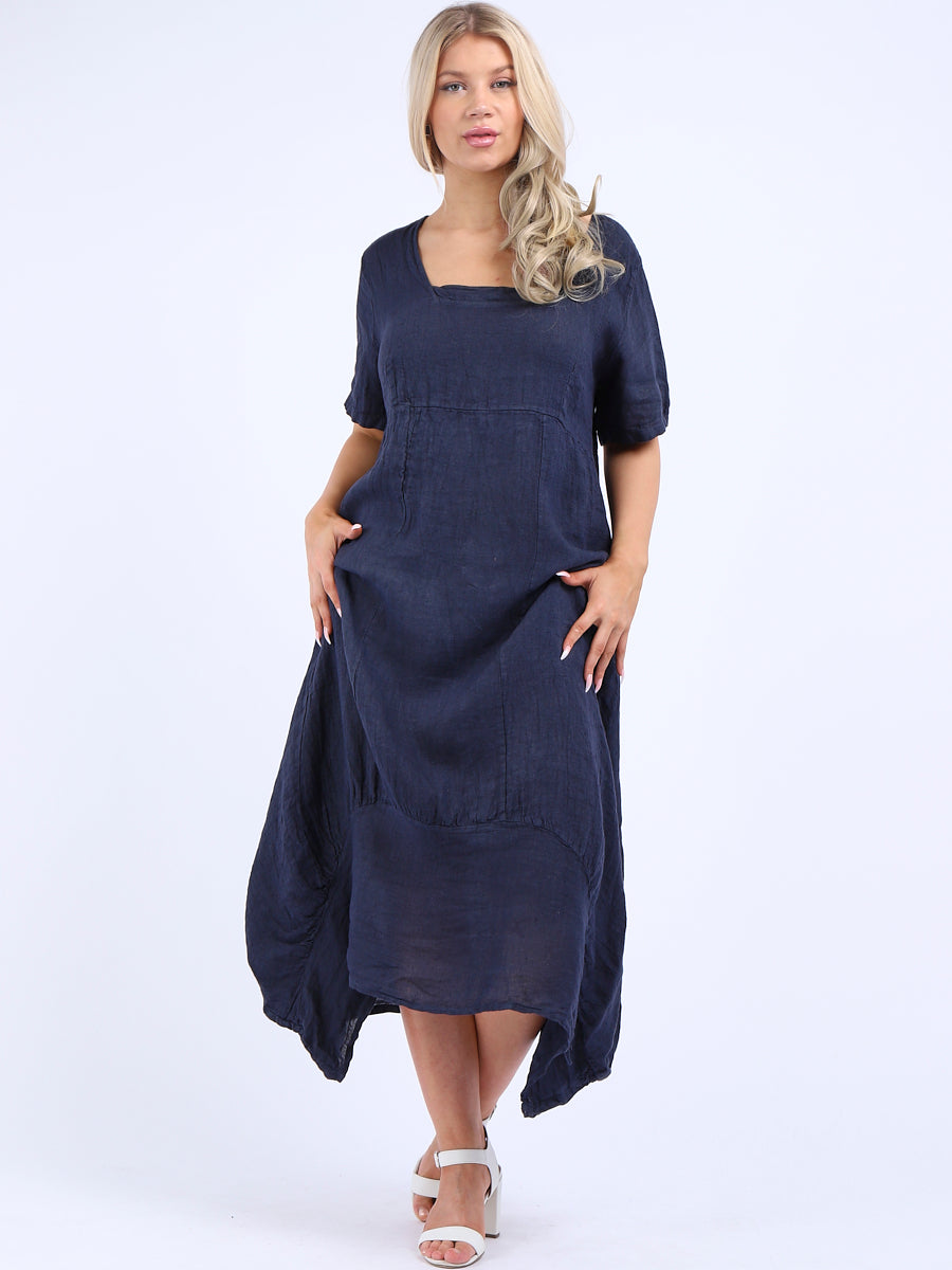 Plain Linen Ribbed Balloon Hem Maxi Dress