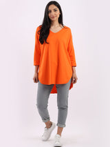 Women Plain Casual V-Neck High Low Top