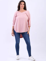 Women Plain Casual V-Neck High Low Top