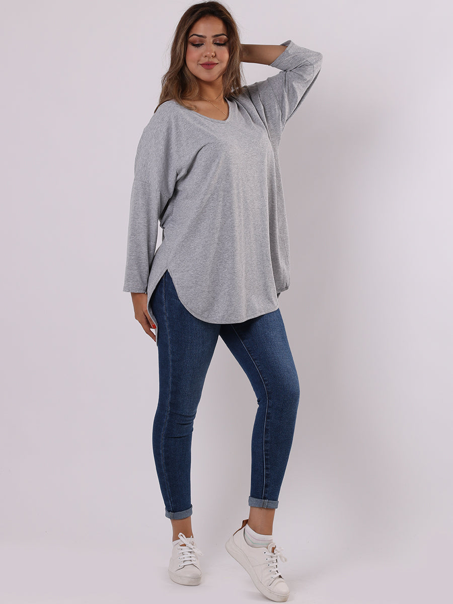 Women Plain Casual V-Neck High Low Top