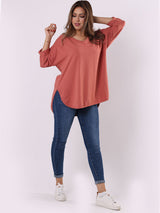 Women Plain Casual V-Neck High Low Top