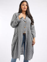 Vintage Washed Linen Plus Size Long Jacket