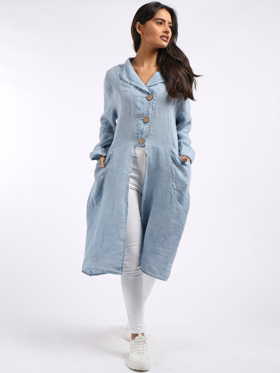 Vintage Washed Linen Plus Size Long Jacket