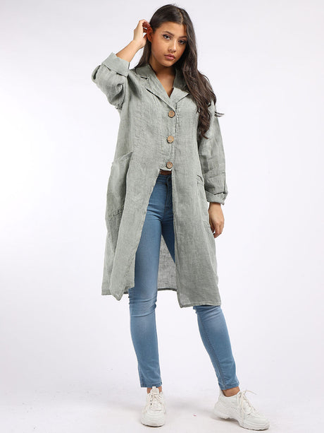 Vintage Washed Linen Plus Size Long Jacket