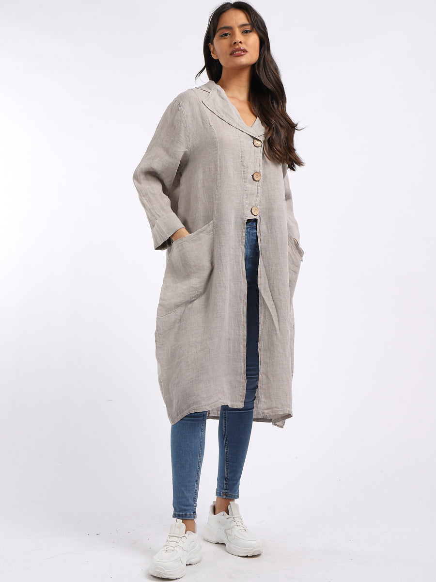 Vintage Washed Linen Plus Size Long Jacket